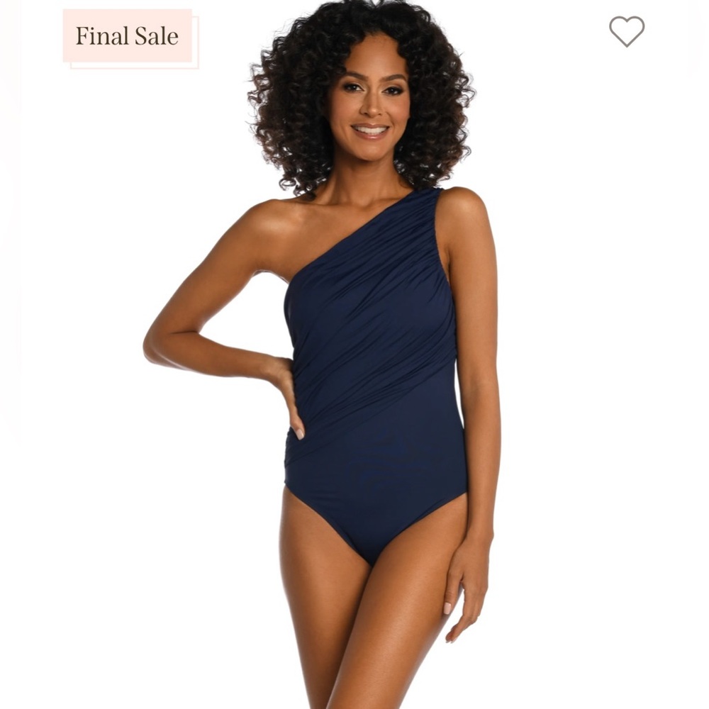 Island Goddess Shirred One Shoulder One Piece - Indigo 10